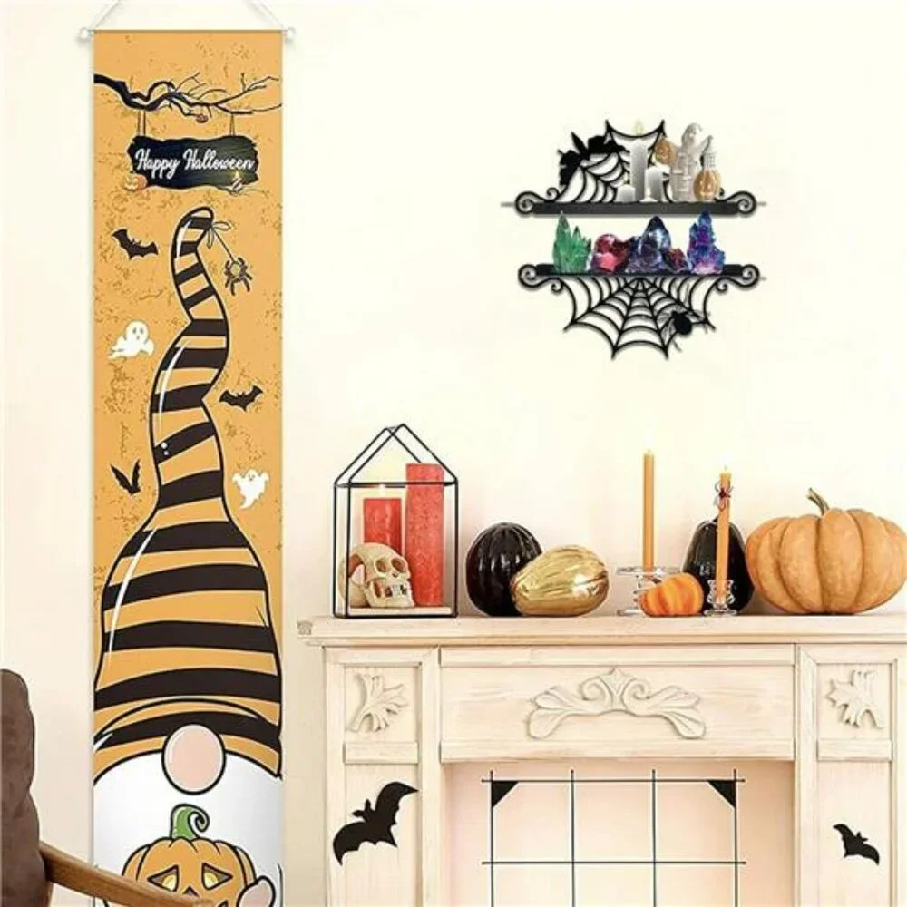 Set of 2 gothic spiderweb wall shelves black crystal display spooky home decor